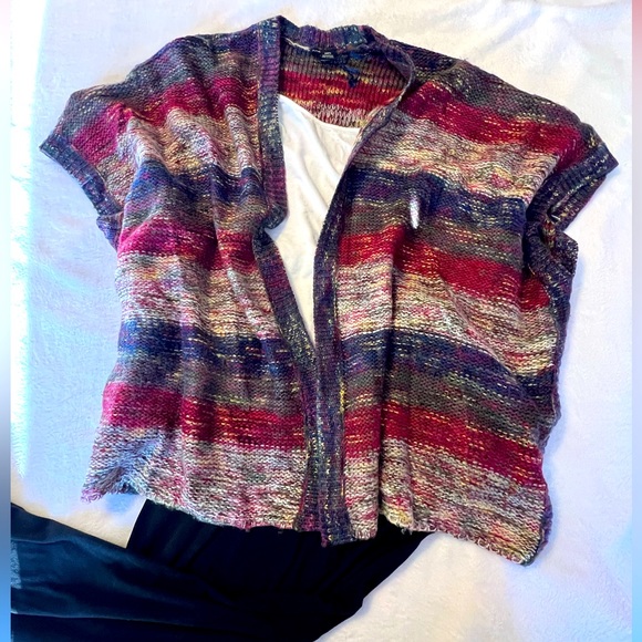 Ultra Flirt Boho Strip Knitted Sleeveless Sweater Vest Kimono Style - Picture 3 of 5